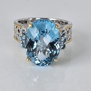 Retired Gems En Vogue Swiss Blue Topaz  Palladium Sterling Silver 18K Size 7
